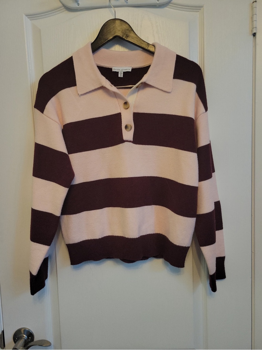 Striped Pink and Burgundy Polo Sweater - Women